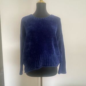 Deep Blue Chenille Knit Crewneck Sweater